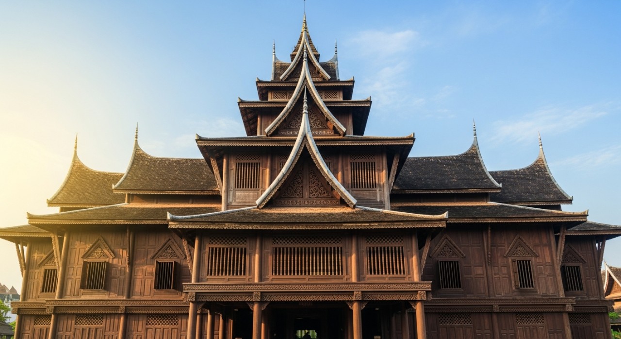 Bangunan kayu tradisional Muzium Negeri Kelantan dengan seni bina Melayu yang unik.