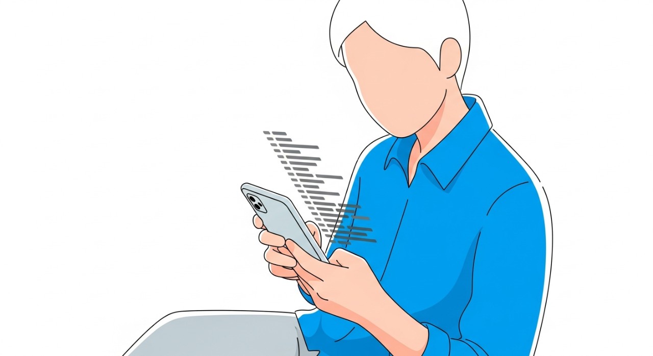 Seorang wanita sedang melihat skrin telefon pintar untuk menyemak maklumat bantuan kerajaan.