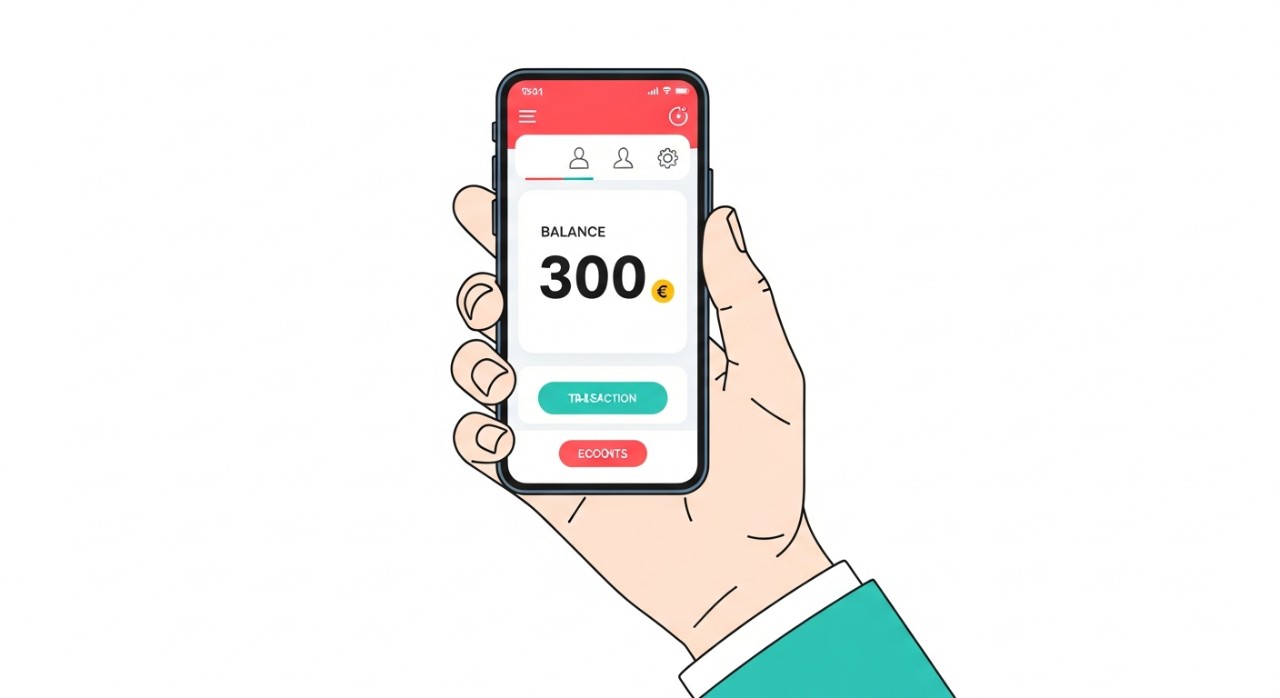 Seorang individu sedang melihat paparan baki bantuan RM300 di dalam aplikasi e-dompet melalui telefon pintar.