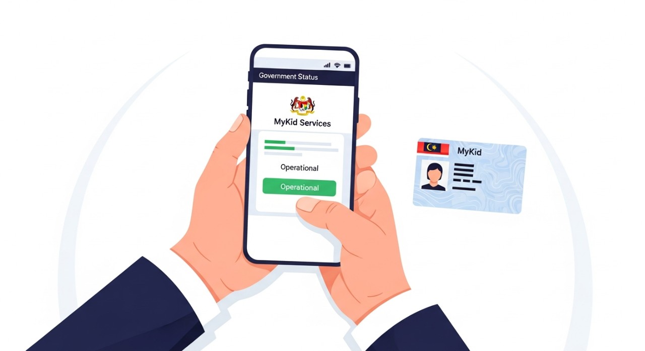 Seseorang sedang menyemak status permohonan MyKid melalui skrin telefon pintar