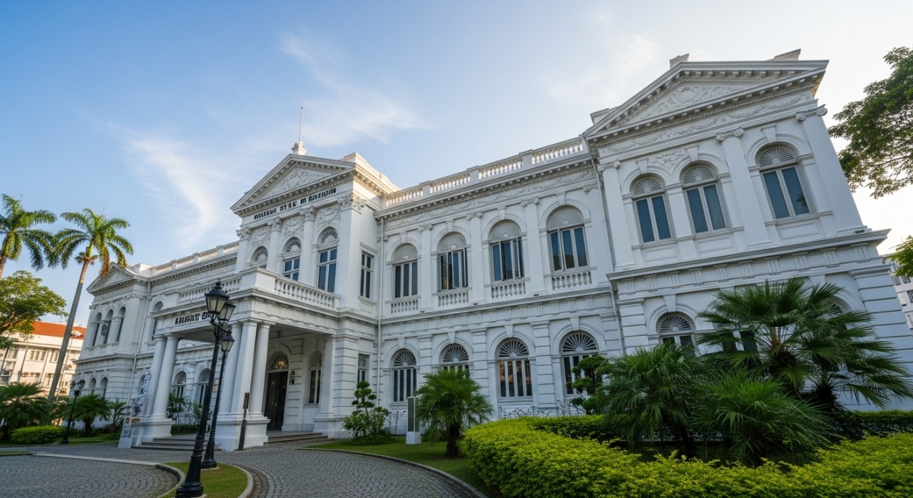 Bangunan kolonial putih yang menempatkan Muzium Negeri Pulau Pinang dengan seni bina klasik.