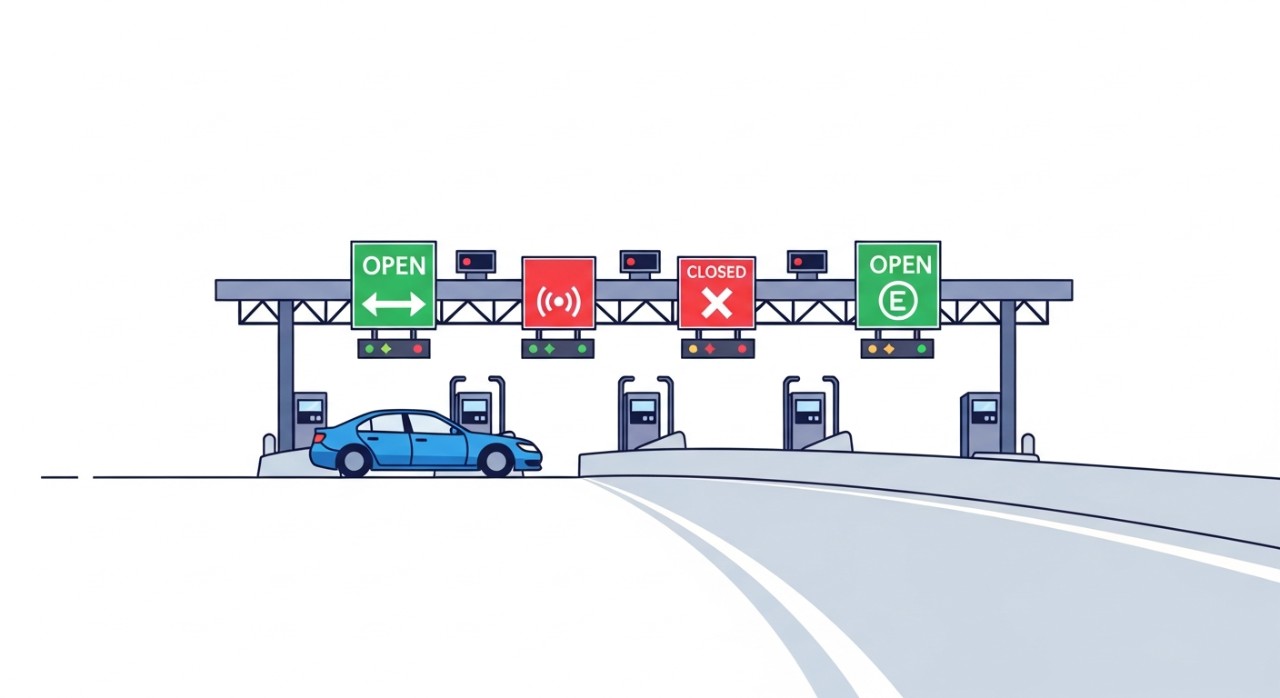 Kenderaan sedang melalui lorong pembayaran elektronik di plaza tol PLUS