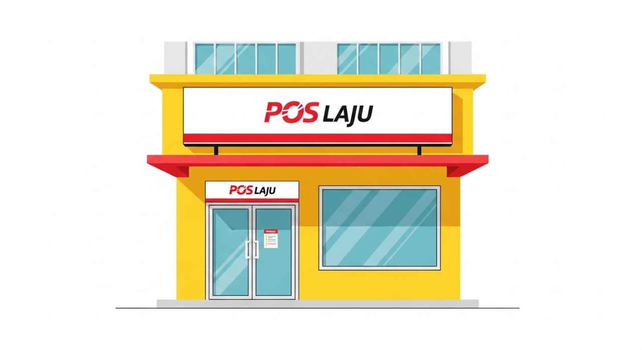 Papan tanda dan pintu masuk utama pejabat Poslaju Bachok.