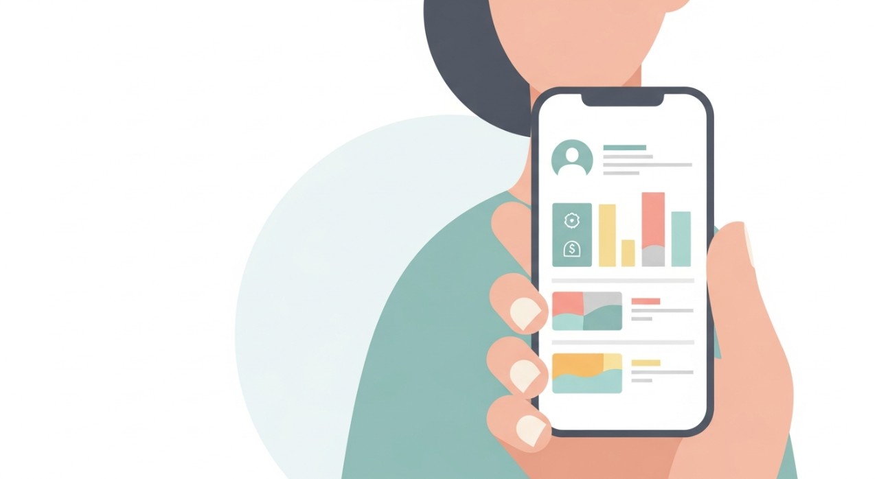 Seorang individu sedang menyemak status kelulusan bantuan kewangan melalui aplikasi di telefon pintar.