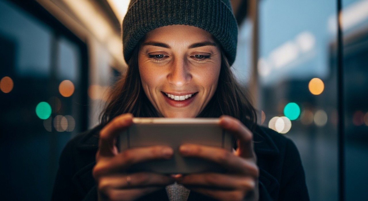 Seorang individu sedang menggunakan telefon pintar untuk menyemak status permohonan bantuan.