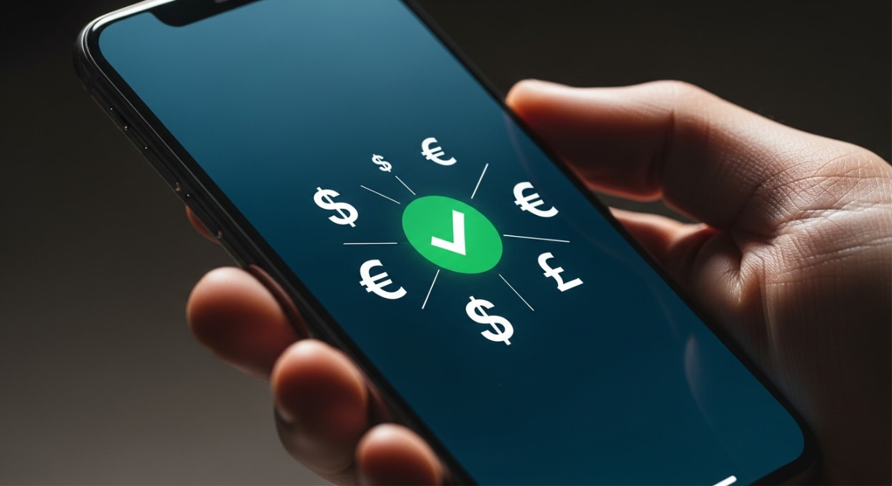 Seseorang sedang melihat baki bantuan e-wallet pada skrin telefon pintar.