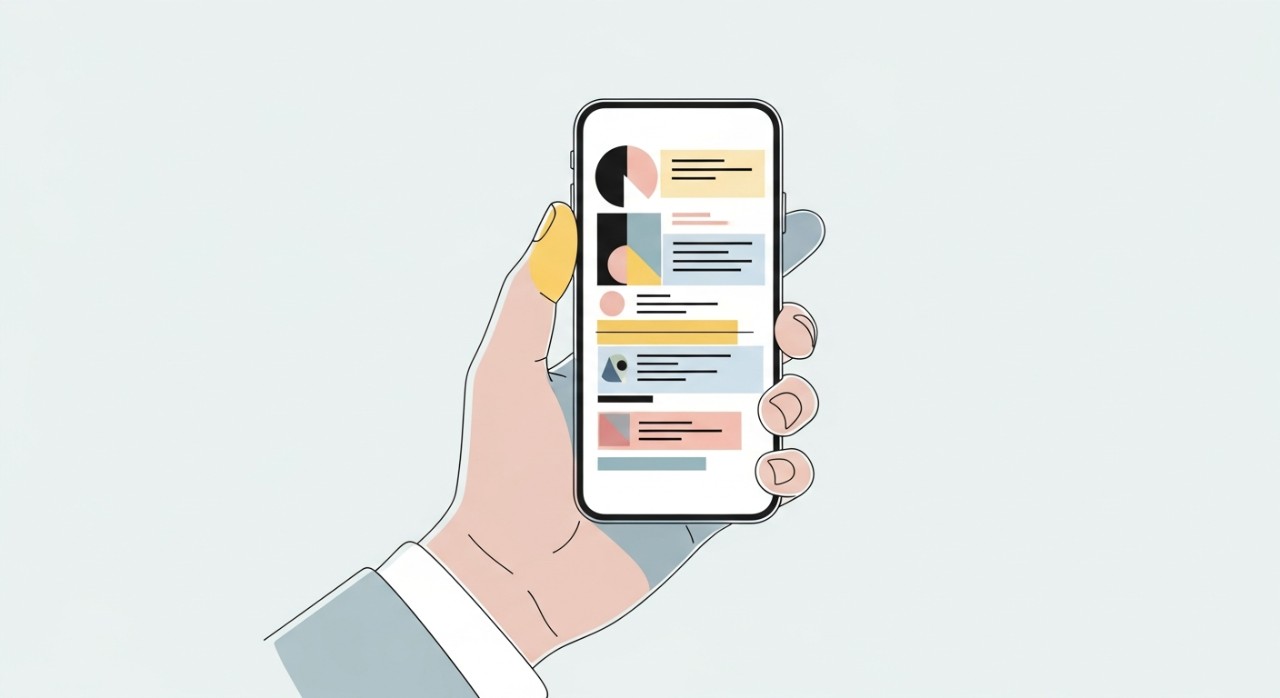 Seorang individu sedang meneliti senarai nama pada skrin telefon pintar.