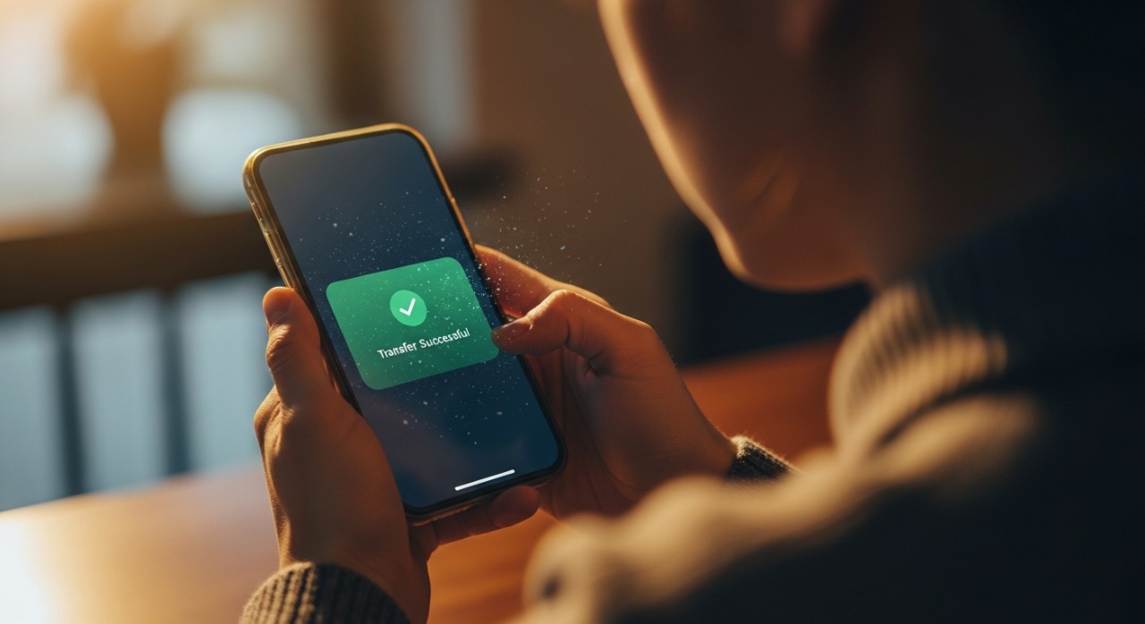 Seorang individu sedang menyemak status kelulusan bantuan kewangan melalui skrin telefon pintar.
