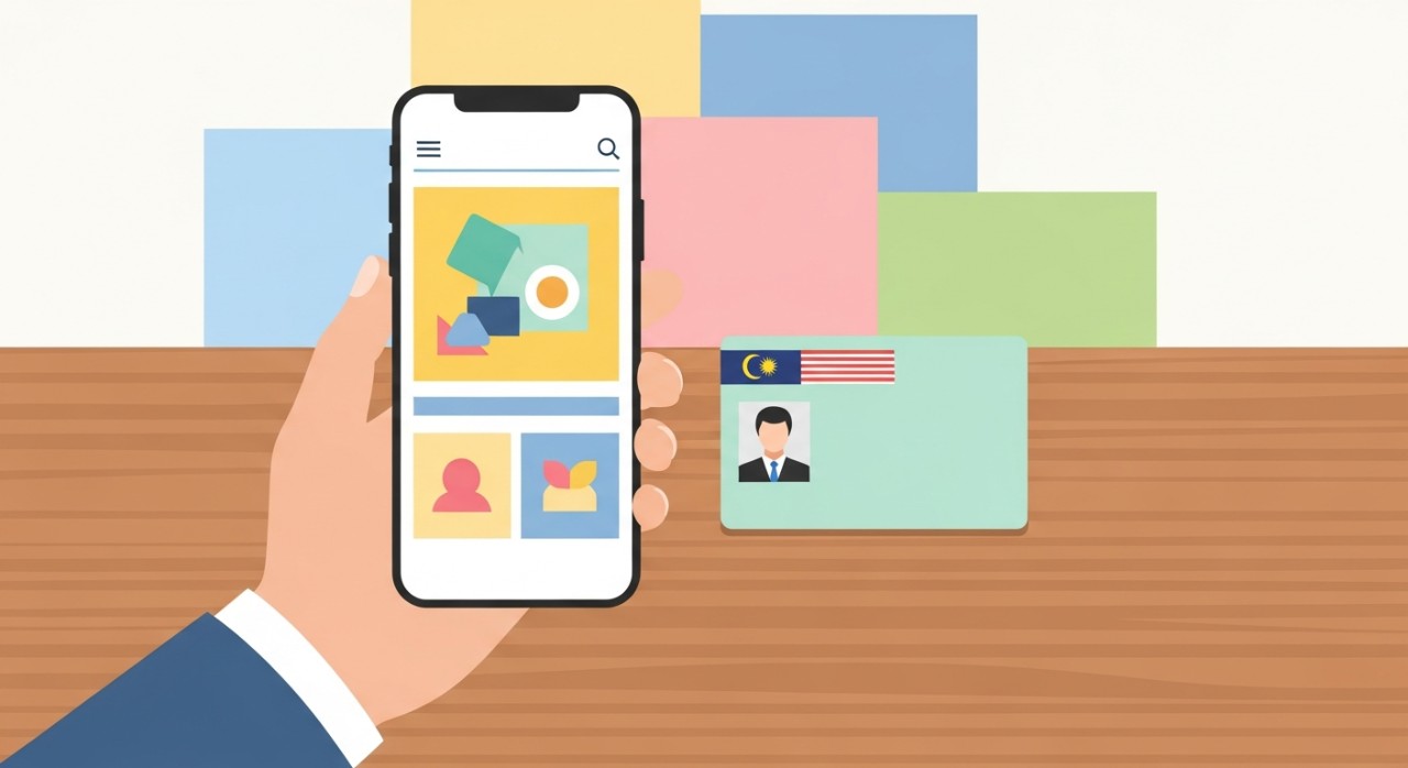 Seseorang sedang melihat status permohonan bantuan kewangan pada skrin telefon pintar.