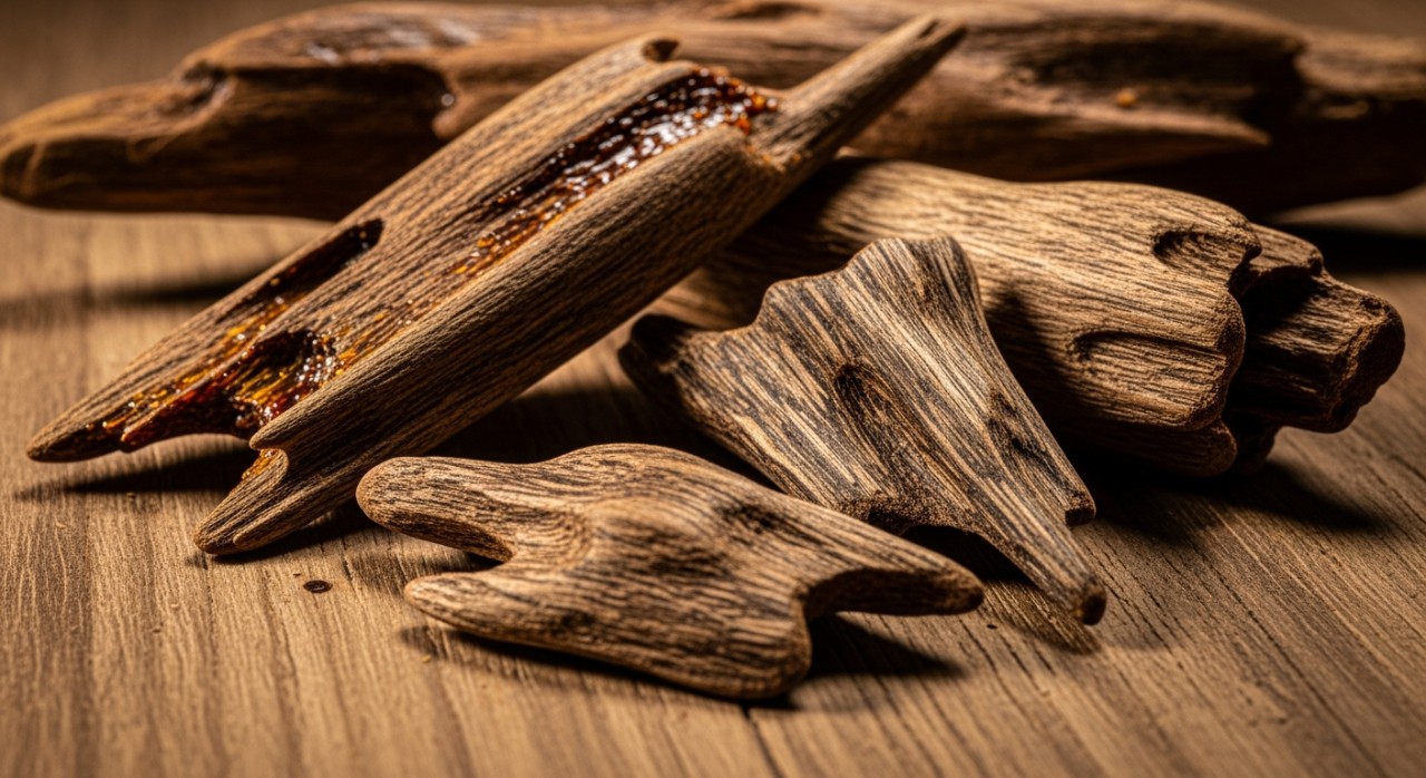 Ketulan kayu gaharu gred tinggi yang mempunyai kandungan resin hitam yang pekat.