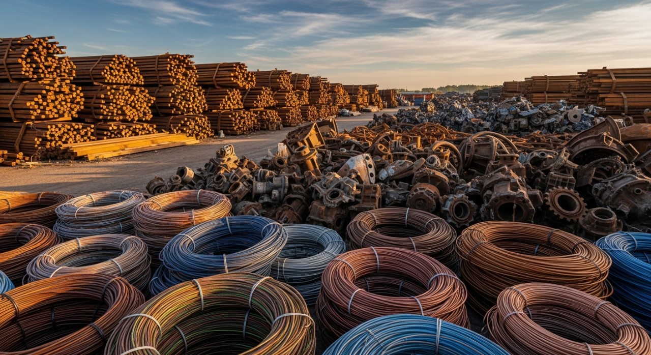 Timbunan pelbagai jenis logam dan besi buruk yang dikumpul di sebuah pusat kitar semula di Sarawak.
