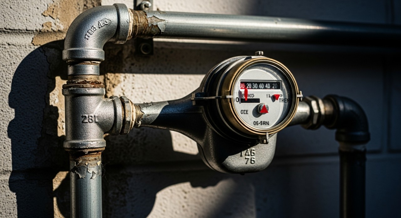 Meter air yang terpasang kemas pada sistem perpaipan di luar kawasan rumah